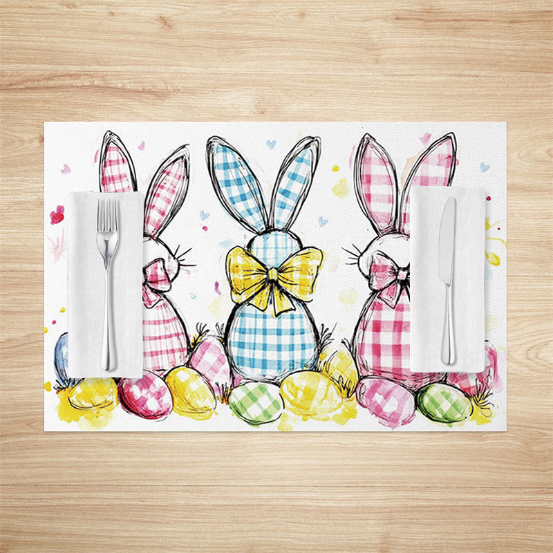 Lofaris Colored Sketch Bunny Eggs Easter Set Of 4 Placemats