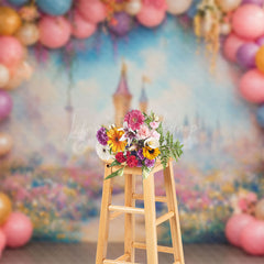 Lofaris Colorful Arch Balloon Castle Cake Smash Backdrop