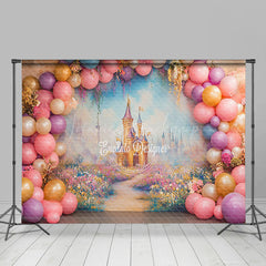 Lofaris Colorful Arch Balloon Castle Cake Smash Backdrop