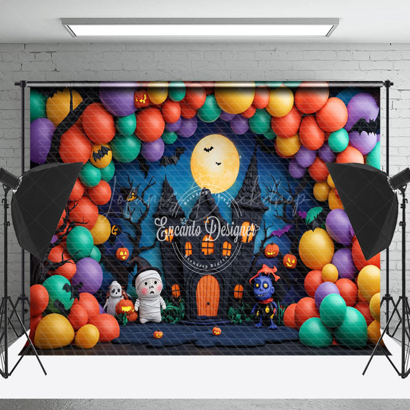 Lofaris Colorful Balloon Moon Castle Ghost Halloween Backdrop