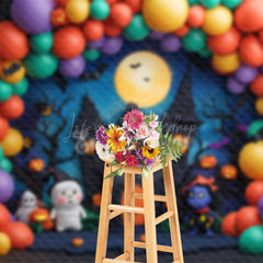 Lofaris Colorful Balloon Moon Castle Ghost Halloween Backdrop