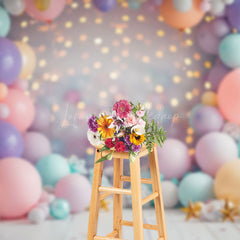 Lofaris Colorful Balloons Arch Gold Bokeh Cake Smash Backdrop