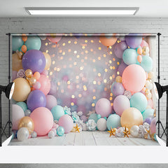 Lofaris Colorful Balloons Arch Gold Bokeh Cake Smash Backdrop