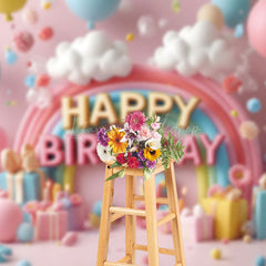 Lofaris Colorful Balloons Cloud Gifts Cake Smash Backdrop