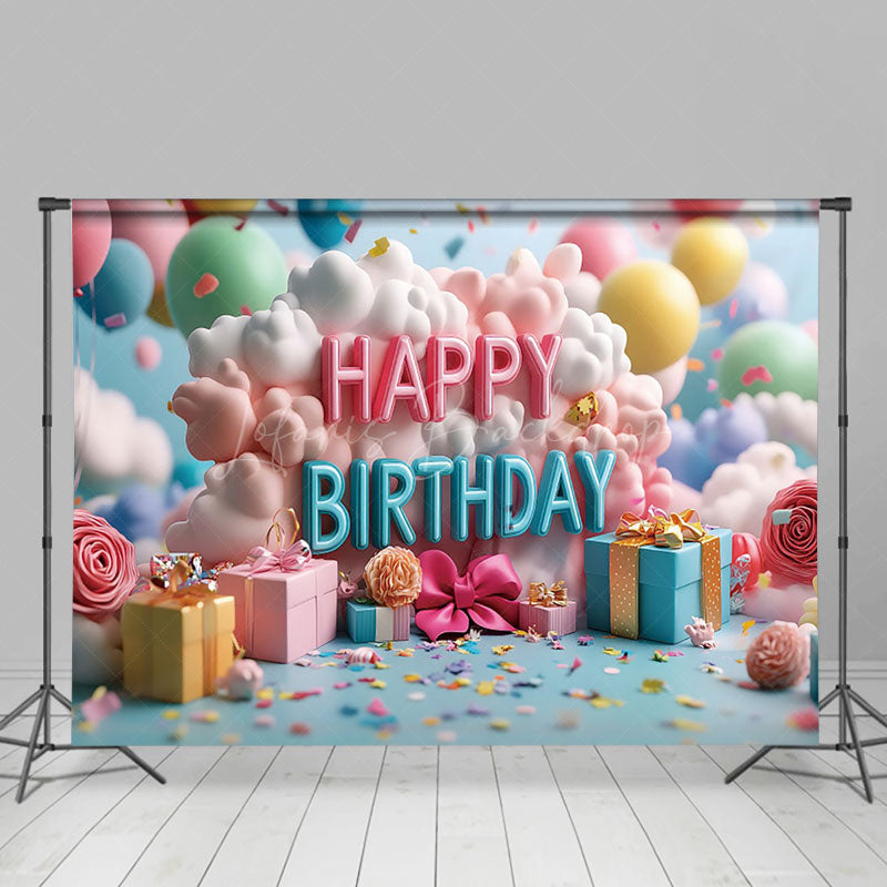 Lofaris Colorful Balloons Clouds Gifts Cake Smash Backdrop