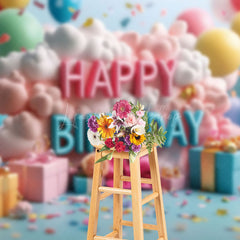 Lofaris Colorful Balloons Clouds Gifts Cake Smash Backdrop