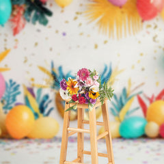 Lofaris Colorful Balloons Tribal Leaf Cake Smash Backdrop