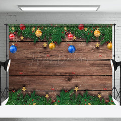 Lofaris Colorful Bells Brown Wood Grain Christmas Backdrop