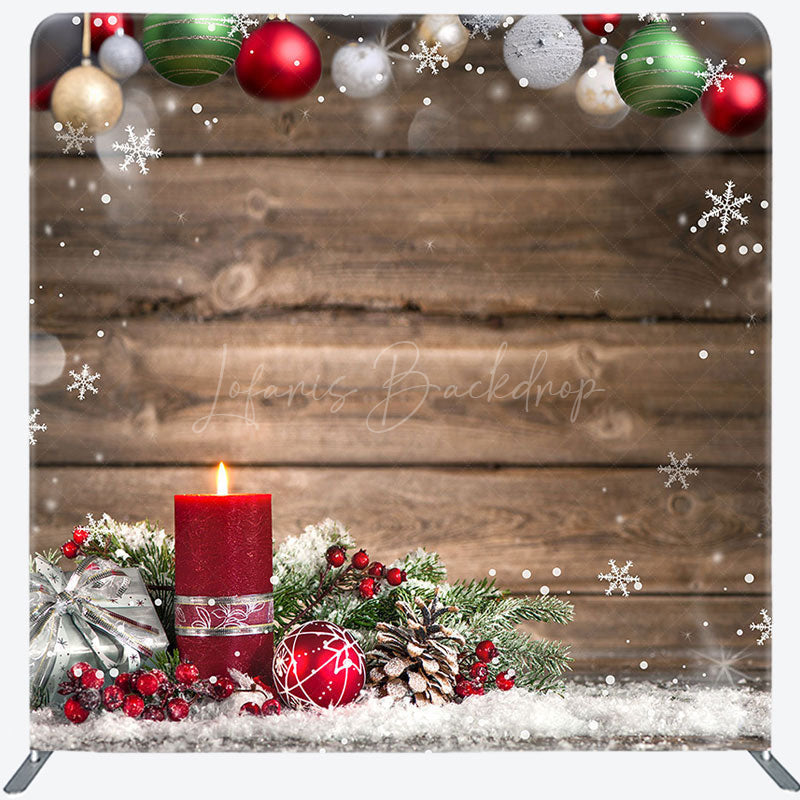 Lofaris Colorful Bells Snowy Wooden Bokeh Christmas Backdrop