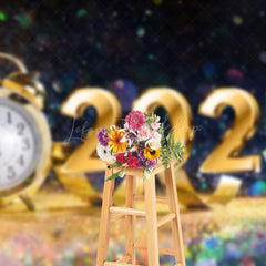 Lofaris Colorful Bokeh Gold Clock 2025 New Year Backdrop