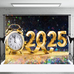 Lofaris Colorful Bokeh Gold Clock 2025 New Year Backdrop