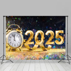 Lofaris Colorful Bokeh Gold Clock 2025 New Year Backdrop