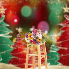 Lofaris Colorful Bokeh Star Gilt Gold Tree Christmas Backdrop