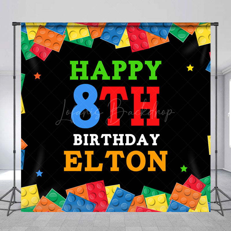 Lofaris Colorful Building Block Custom 8th Birthday Backdrop