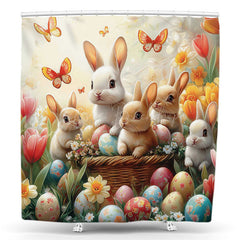 Lofaris Colorful Bunny Eggs Butterfly Easter Shower Curtain