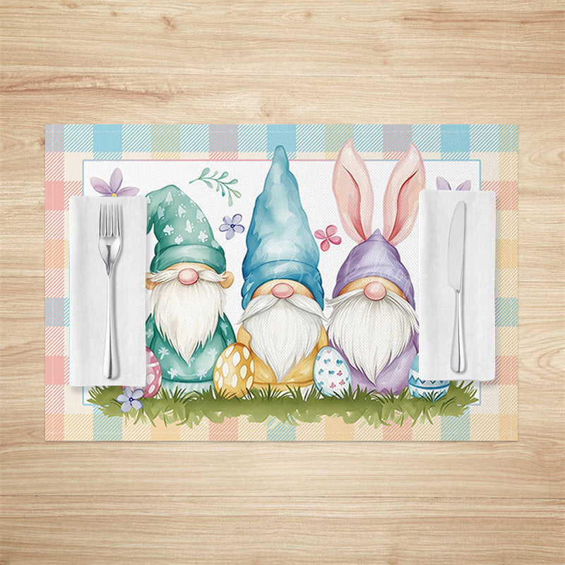 Lofaris Colorful Bunny Gnome Plaid Easter Set Of 4 Placemats