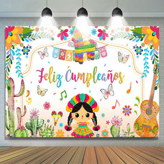 Lofaris Colorful Cactus Cute Girl Feliz Cumpleanos Backdrop