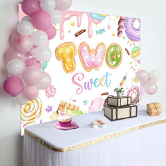 Lofaris Colorful Candyland Cream Two Sweet Birthday Backdrop