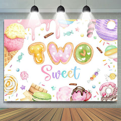 Lofaris Colorful Candyland Cream Two Sweet Birthday Backdrop