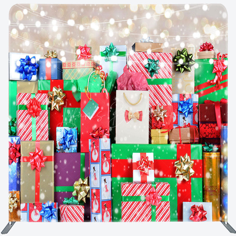 Lofaris Colorful Christmas Gifts Snowy Pillow Case Backdrop