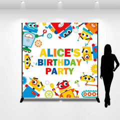 Lofaris Colorful Construction Robot Custom Birthday Backdrop