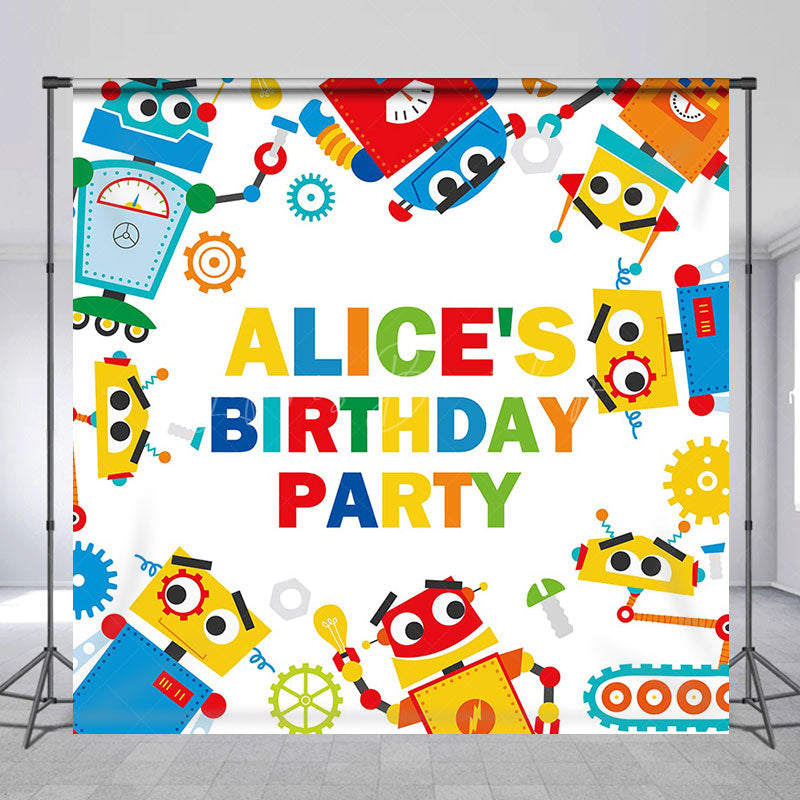 Lofaris Colorful Construction Robot Custom Birthday Backdrop