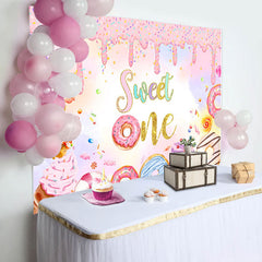 Lofaris Colorful Donut Candyland Sweet One Birthday Backdrop