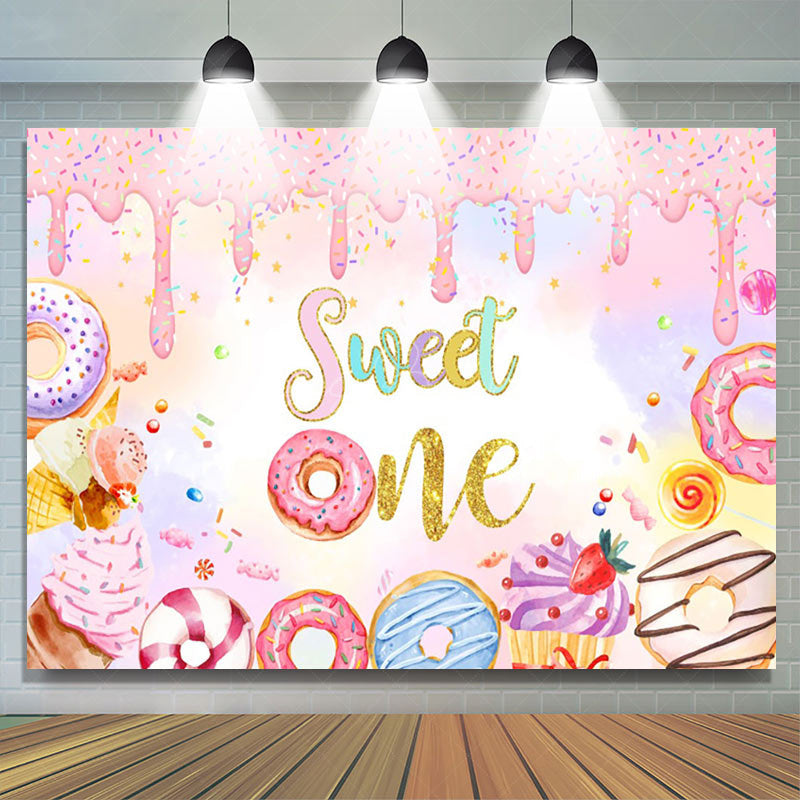 Lofaris Colorful Donut Candyland Sweet One Birthday Backdrop