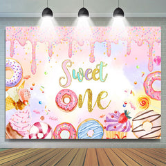 Lofaris Colorful Donut Candyland Sweet One Birthday Backdrop