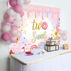 Lofaris Colorful Donut Candyland Two Sweet Birthday Backdrop