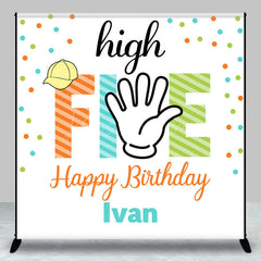 Lofaris Colorful Dot High Five Custom Name Birthday Backdrop