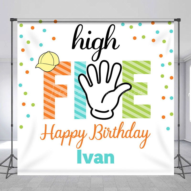 Lofaris Colorful Dot High Five Custom Name Birthday Backdrop