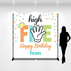 Lofaris Colorful Dot High Five Custom Name Birthday Backdrop