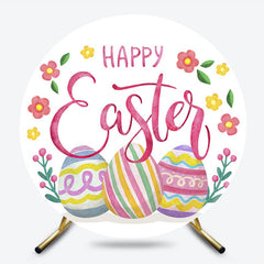 Lofaris Colorful Eggs Floral Round Happy Easter Backdrop