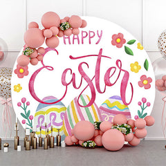 Lofaris Colorful Eggs Floral Round Happy Easter Backdrop