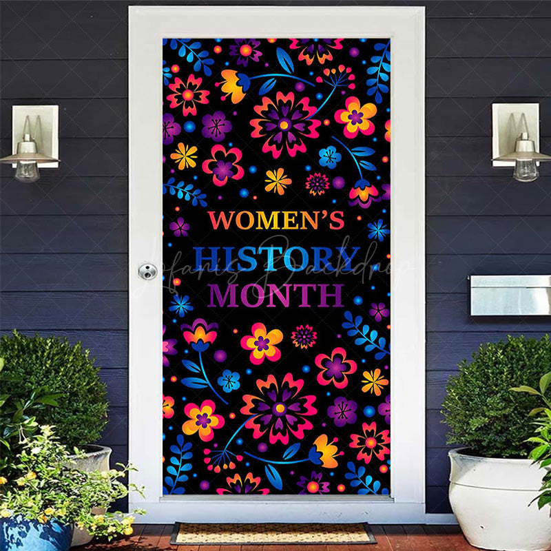 Lofaris Colorful Floral Black Womens History Month Door Cover