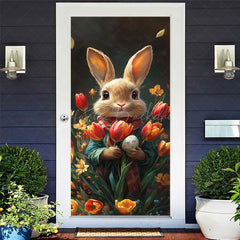 Lofaris Colorful Floral Bunny Egg Happy Easter Door Cover