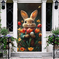 Lofaris Colorful Floral Bunny Egg Happy Easter Door Cover