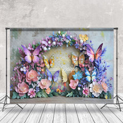 Lofaris Colorful Floral Butterflies Spring Photo Backdrop