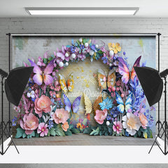 Lofaris Colorful Floral Butterflies Spring Photo Backdrop