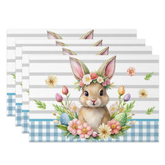 Lofaris Colorful Floral Cute Bunny Easter Set Of 4 Placemats