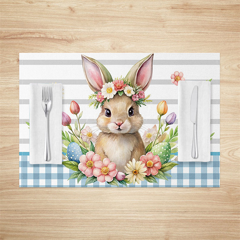 Lofaris Colorful Floral Cute Bunny Easter Set Of 4 Placemats