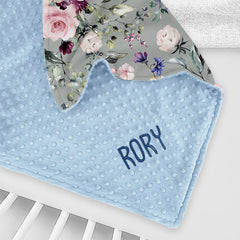 Lofaris Colorful Floral Greenery Grey Minky Baby Blanket