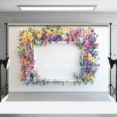 Lofaris Colorful Floral Leaves White Wall Wedding Backdrop