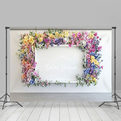 Lofaris Colorful Floral Leaves White Wall Wedding Backdrop