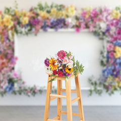 Lofaris Colorful Floral Leaves White Wall Wedding Backdrop