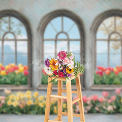 Lofaris Colorful Floral Retro Window Natural Scene Backdrop