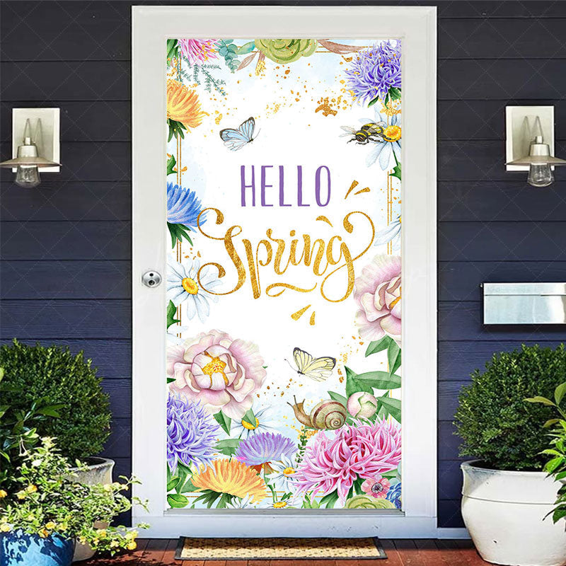 Lofaris Colorful Floral Snails Butterfly Spring Door Cover