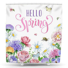 Lofaris Colorful Floral Snails Hello Spring Shower Curtain