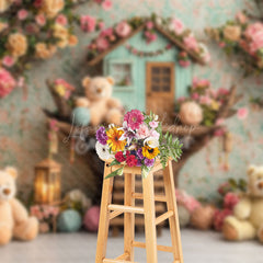 Lofaris Colorful Floral Tree House Bear Cake Smash Backdrop